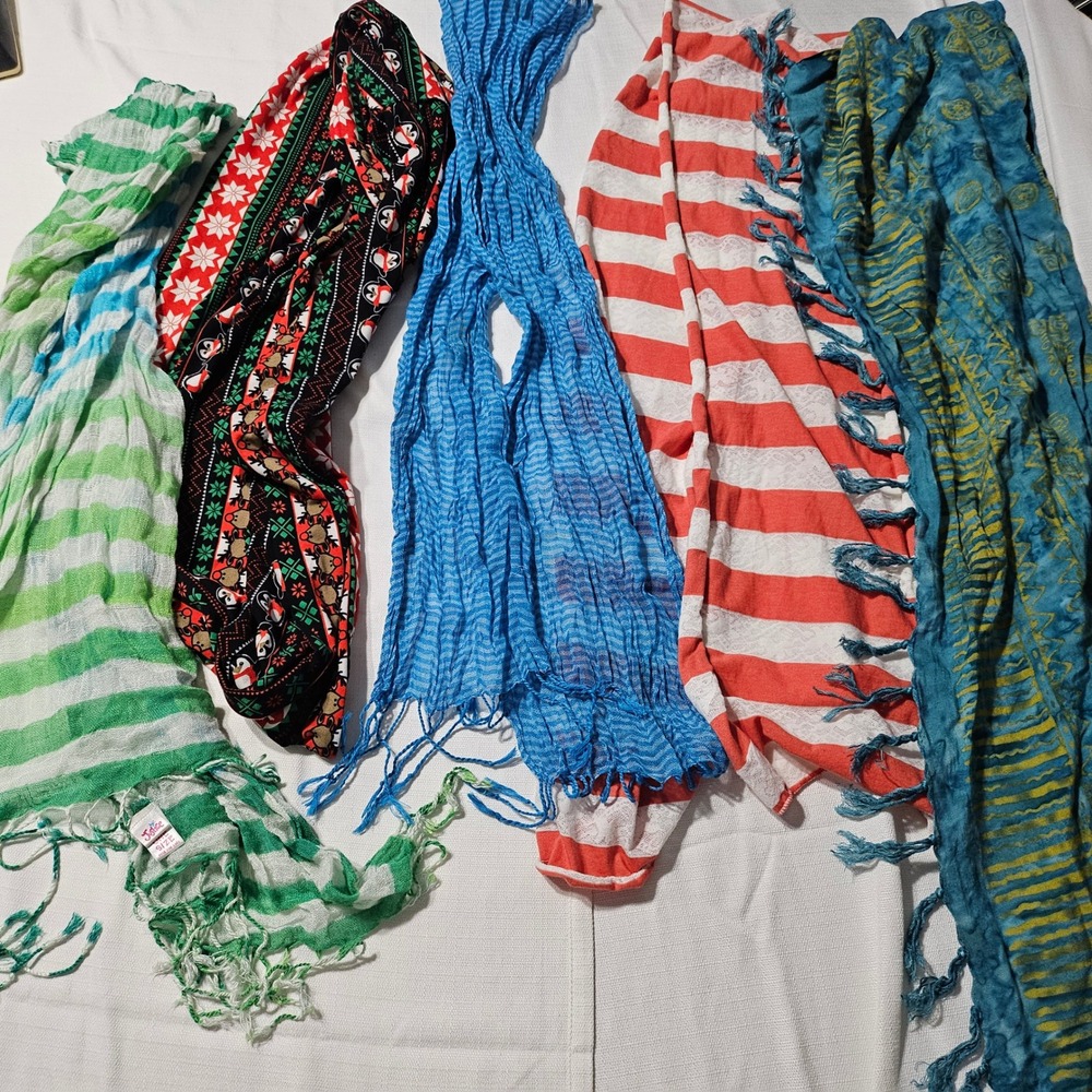 Lot of 5 Scarves Wrap Shawl Fashion Accessories Striped Holiday Print Infinity